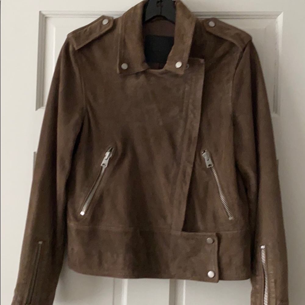 All saints suede jacket. Taupe Like new.